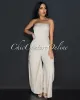 Bray Beige Strapless Linen Cargo Wide Legs Jumpsuit sold by Chic Couture
