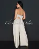 Bray Beige Strapless Linen Cargo Wide Legs Jumpsuit sold by Chic Couture