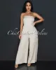 Bray Beige Strapless Linen Cargo Wide Legs Jumpsuit sold by Chic Couture