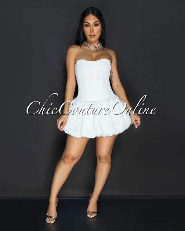 Mya Off-White Corset Bubble Mini Dress sold by Chic Couture