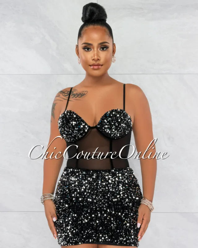 *Chalissa Silver Black Sequin Mini Dress sold by Chic Couture