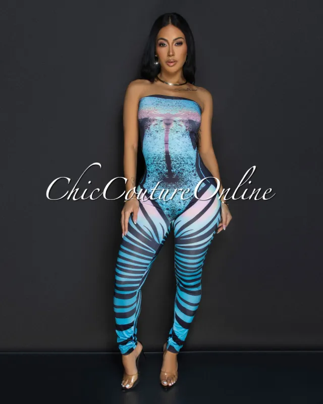 Kyana Blue Black Strapless Bodycon Jumpsuit sold by Chic Couture