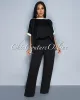 Vedette Black Off-White Wide Sleeves & Legs Jumpsuit sold by Chic Couture