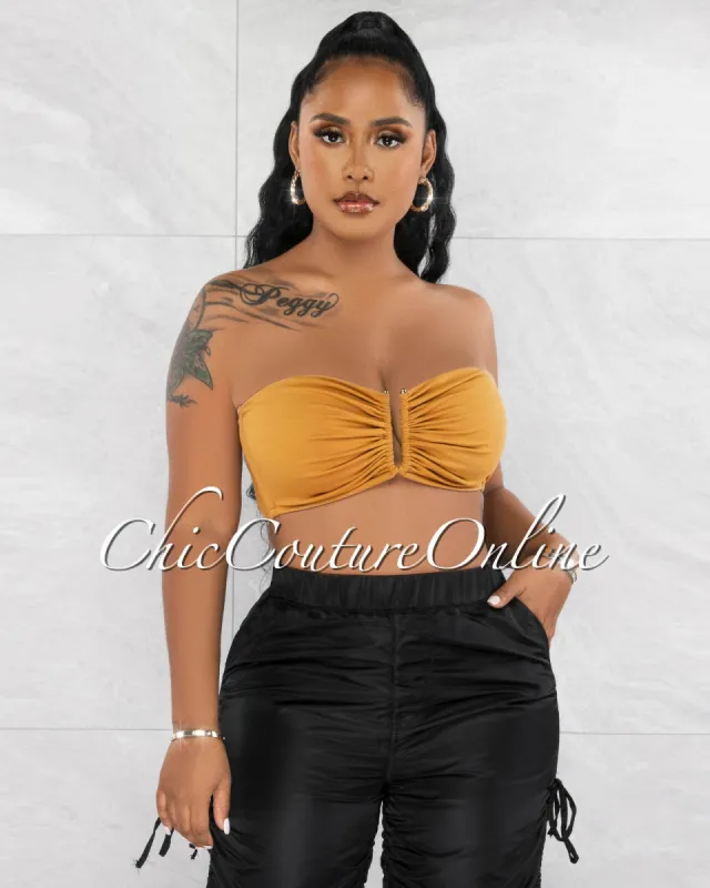 *Souly Camel Gold V Neckline Accent Crop Top sold by Chic Couture