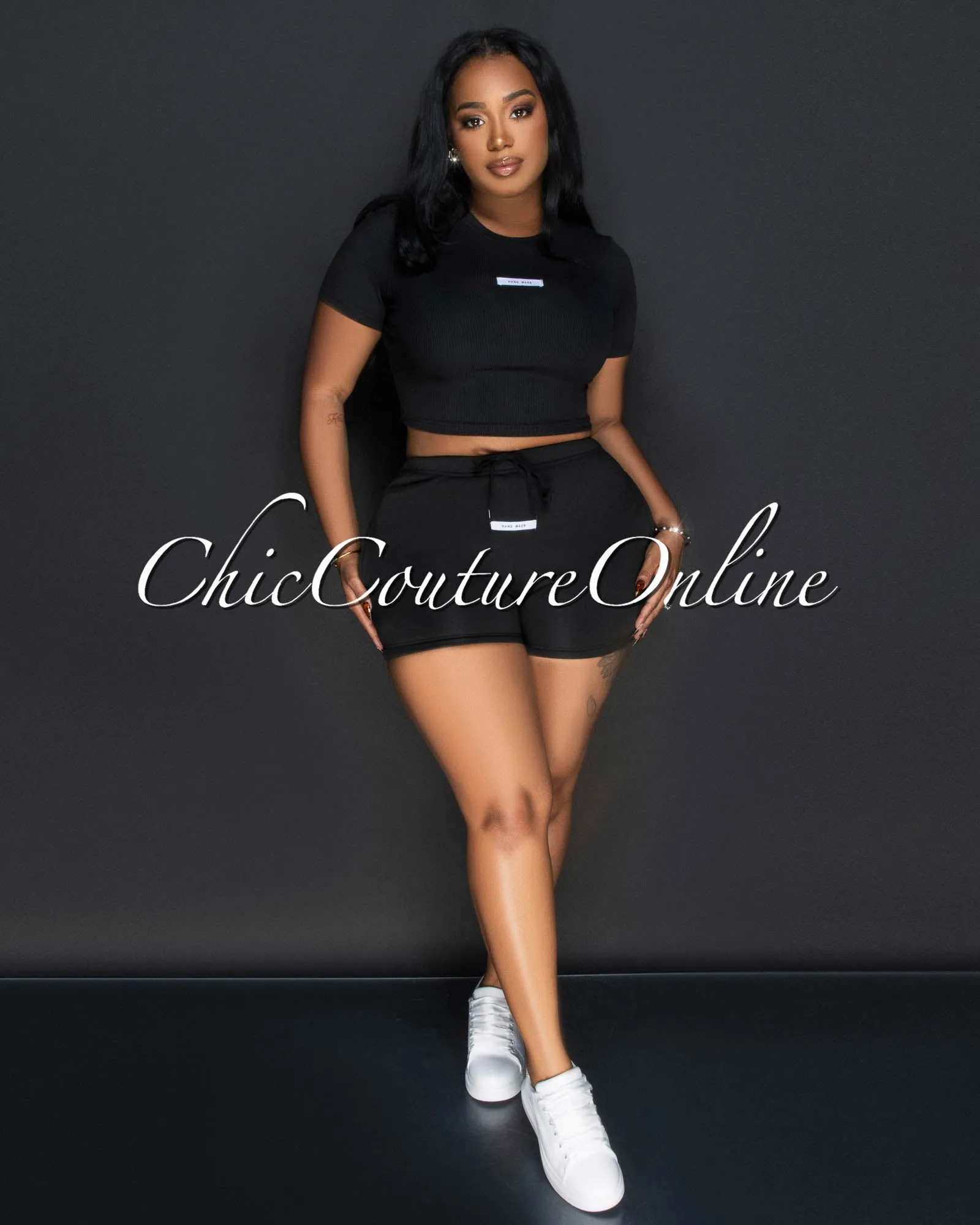 Monola Black Ribbed Crop Top & Shorts Set sold by Chic Couture