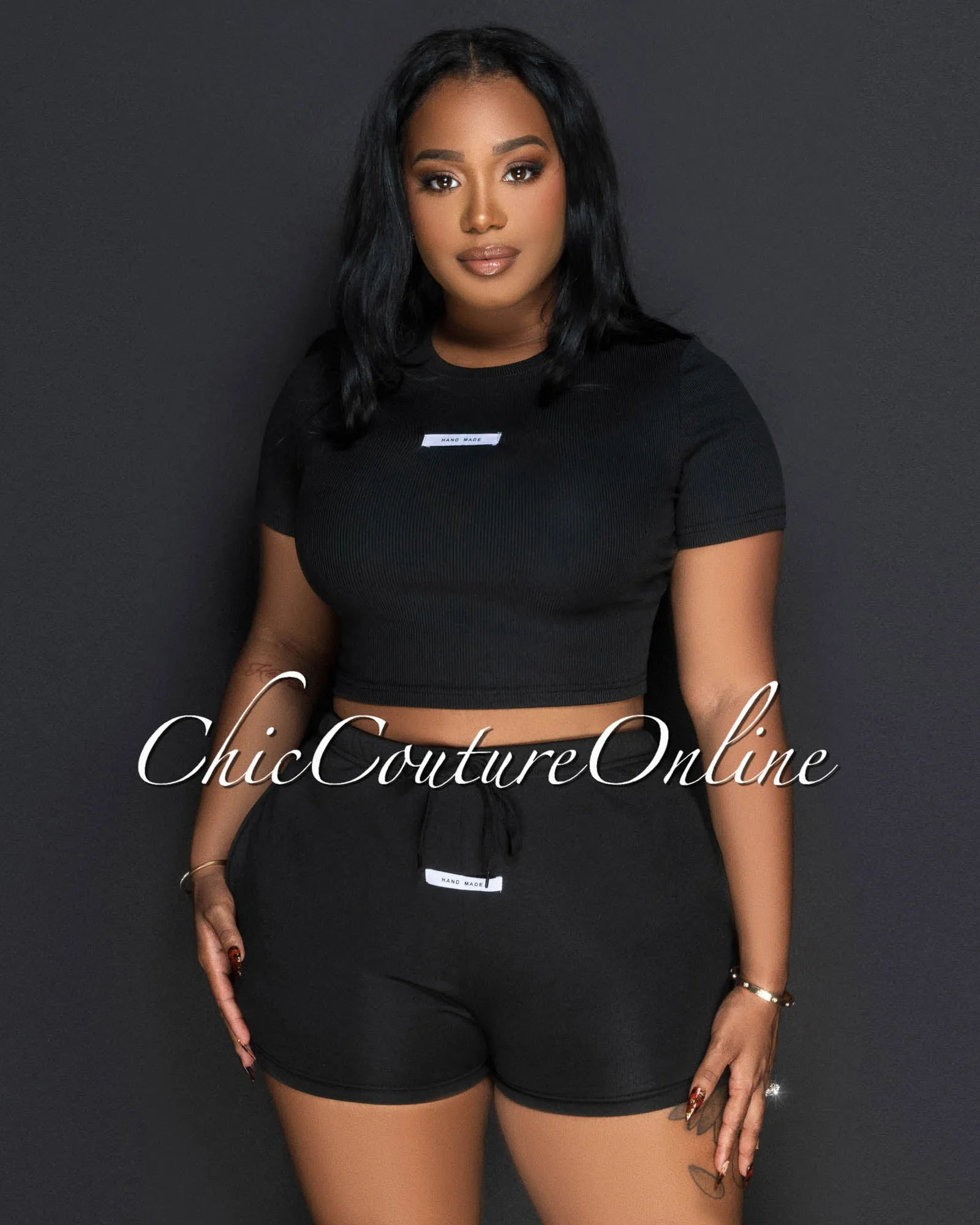 Monola Black Ribbed Crop Top & Shorts Set sold by Chic Couture product image thumbnail 3