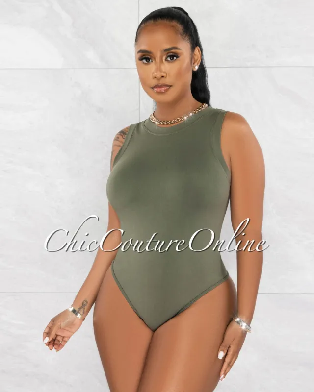 Haynes Olive Green Round Neckline Bodysuit sold by Chic Couture