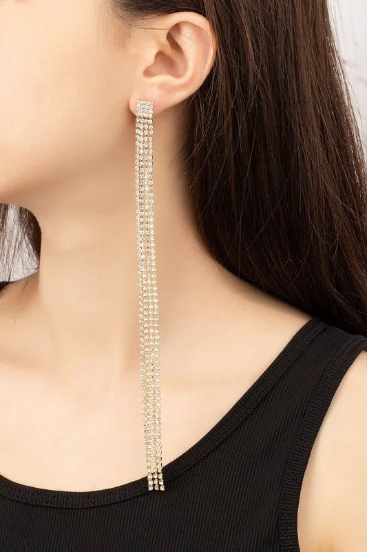 Freddie Long Rhinestone Chain Shoulder Duster Earrings sold by Chic Couture