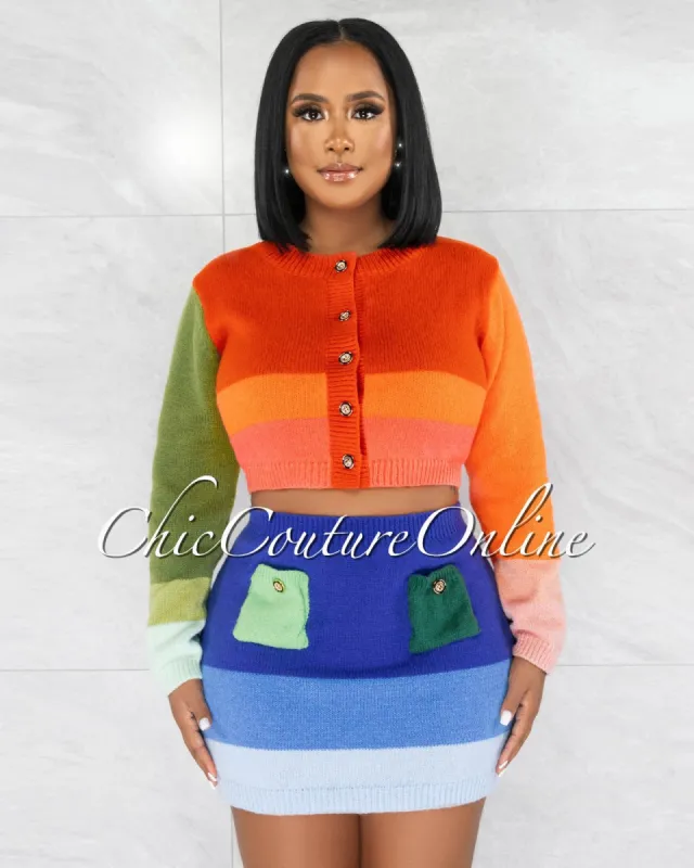 *Kimmie Orange Blue Crop Sweater & Mini Skirt Knit Set sold by chic