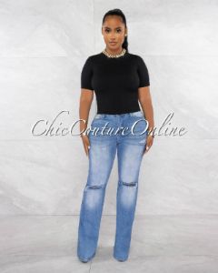 Larry Black Ribbed Round Neckline Crop Top sold by Chic Couture