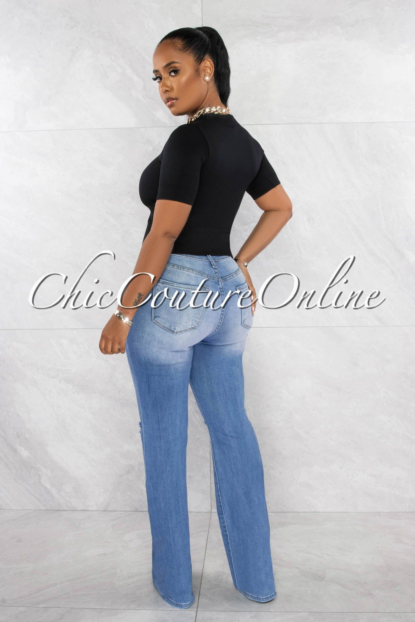 Larry Black Ribbed Round Neckline Crop Top sold by Chic Couture product image thumbnail 3