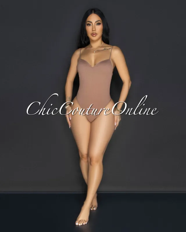 Toniya Mocha Ribbed Body-Con Bodysuit sold by Chic Couture