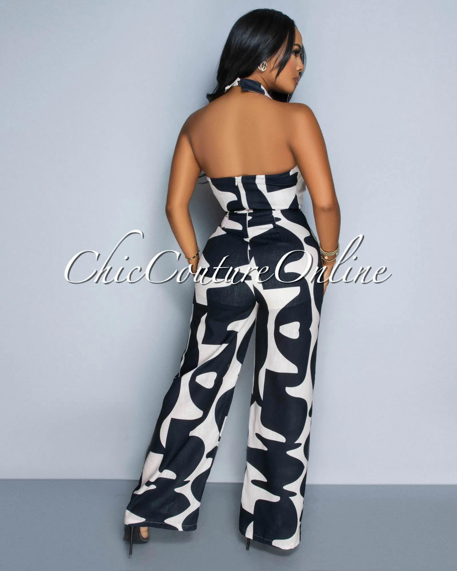Anise Black Nude Key-Hole Halter Wide Legs Jumpsuit sold by Chic Couture product image thumbnail 3