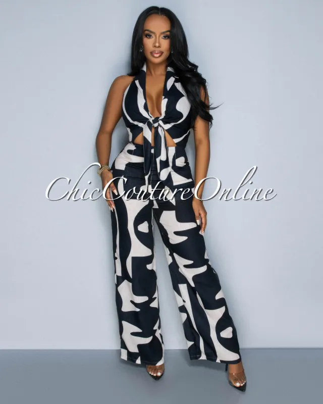 Anise Black Nude Key-Hole Halter Wide Legs Jumpsuit sold by Chic Couture