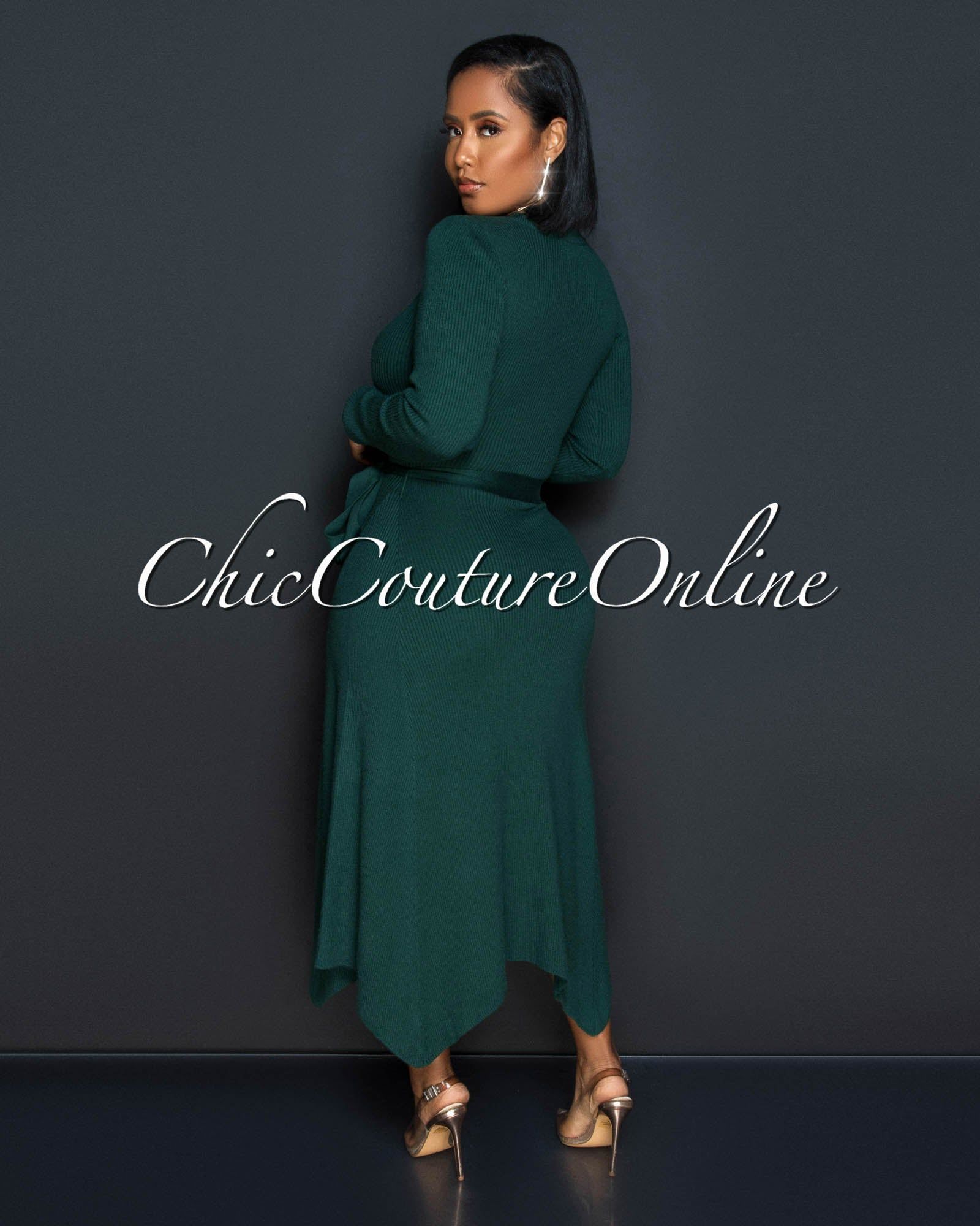 Kellen Hunter Green Long Sleeves Knit Maxi Dress sold by Chic Couture product image thumbnail 3