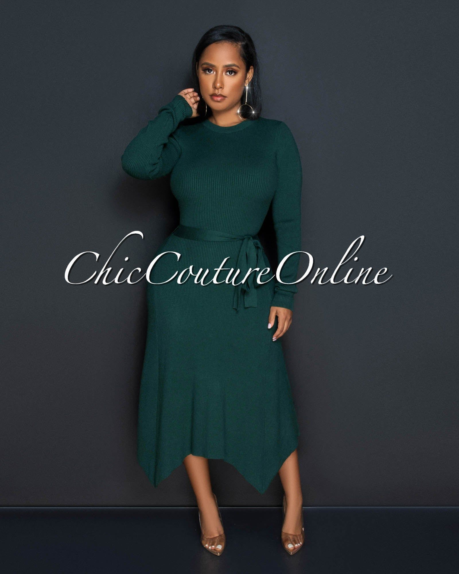 Kellen Hunter Green Long Sleeves Knit Maxi Dress sold by Chic Couture product image thumbnail 2
