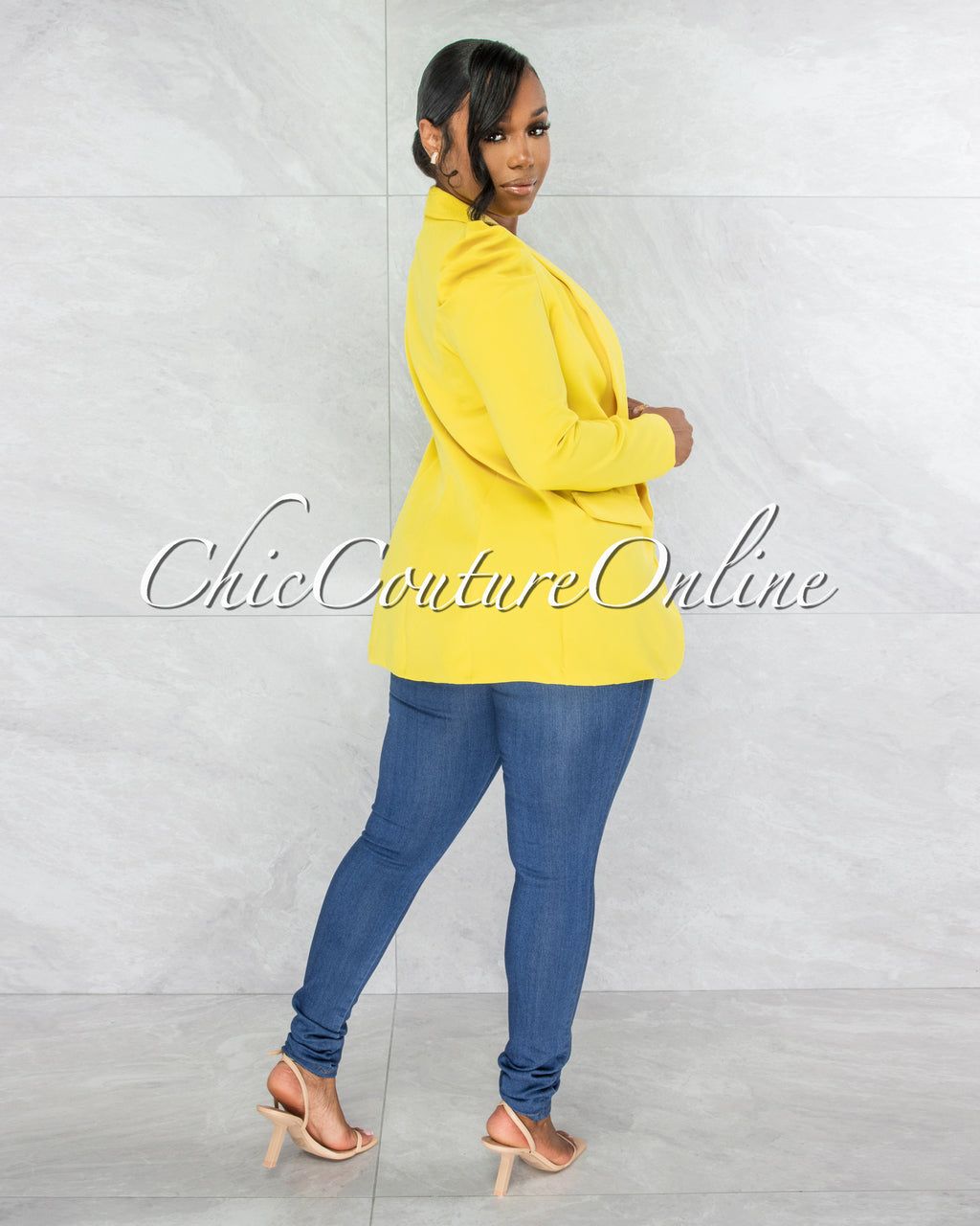 Dorcas Yellow Bubble Sleeves Long Blazer sold by Chic Couture product image thumbnail 4
