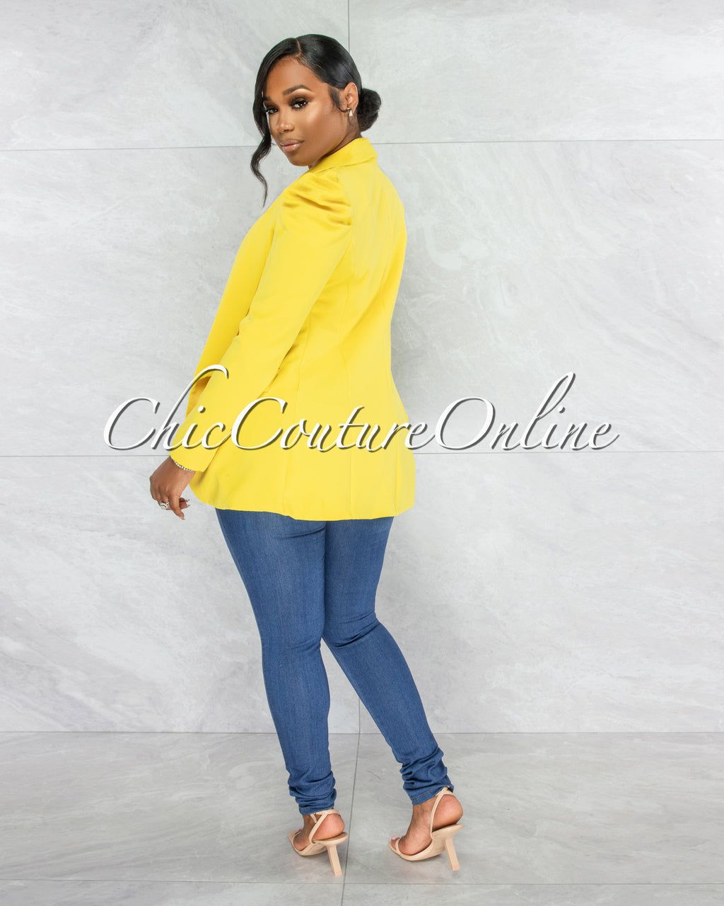 Dorcas Yellow Bubble Sleeves Long Blazer sold by Chic Couture product image thumbnail 3