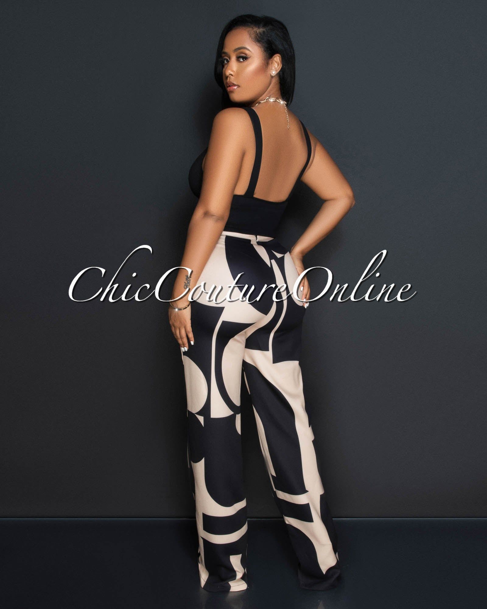 Janeen Black Nude Print Self-Tie Blazer & Wide Pants Set sold by Chic Couture product image thumbnail 5