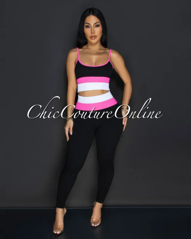 Clarisette Black Multi-Color Crop Top & Leggings Ribbed Sculpting Set sold by Chic Couture