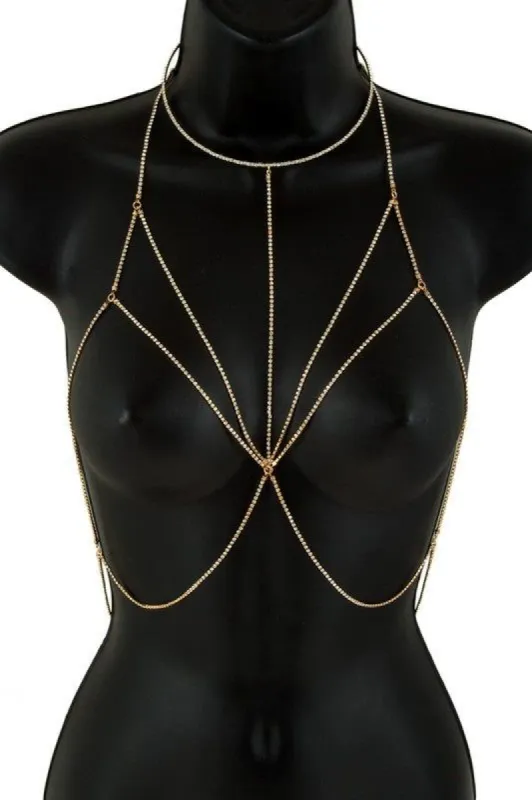 Rubin Collar Rhinestone Body Chain Bra sold by Chic Couture