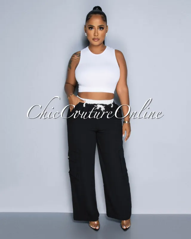 Bolette Black Drawstring Wide Legs Cargo Pants sold by Chic Couture