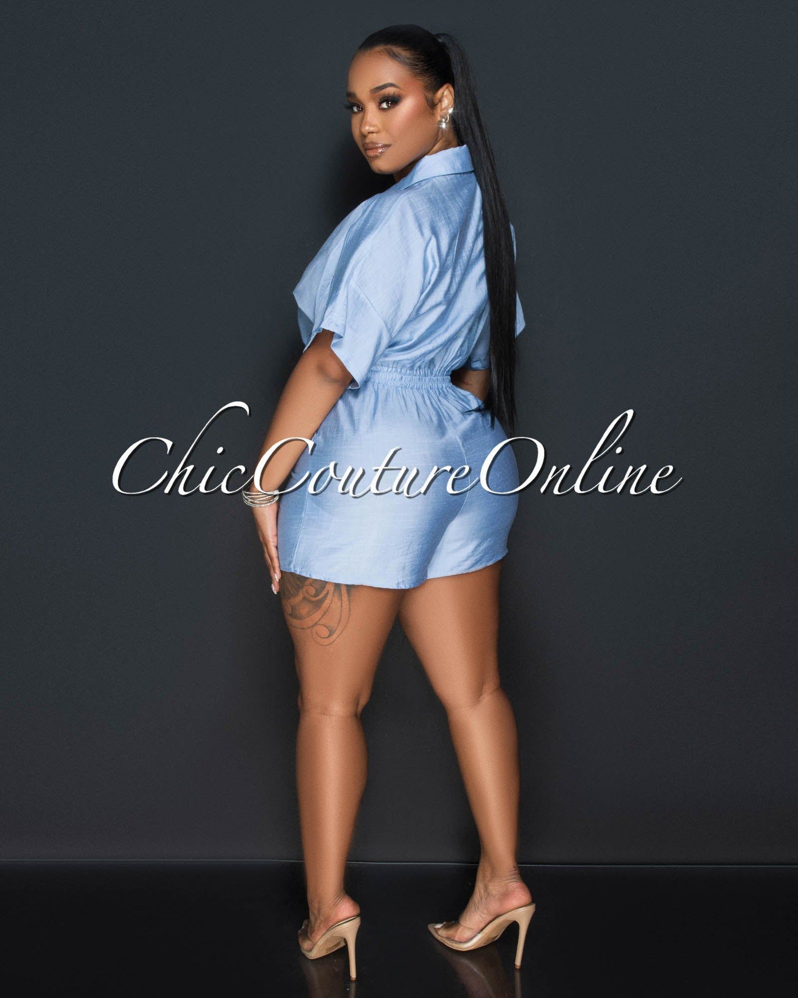 *Fausta Baby Blue Front Buttons Utility Romper sold by Chic Couture product image thumbnail 3