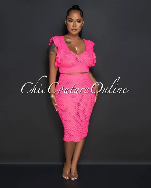 *Halley Hot Pink Crop Top & Crochet Cover-Up Skirt Set sold by Chic Couture