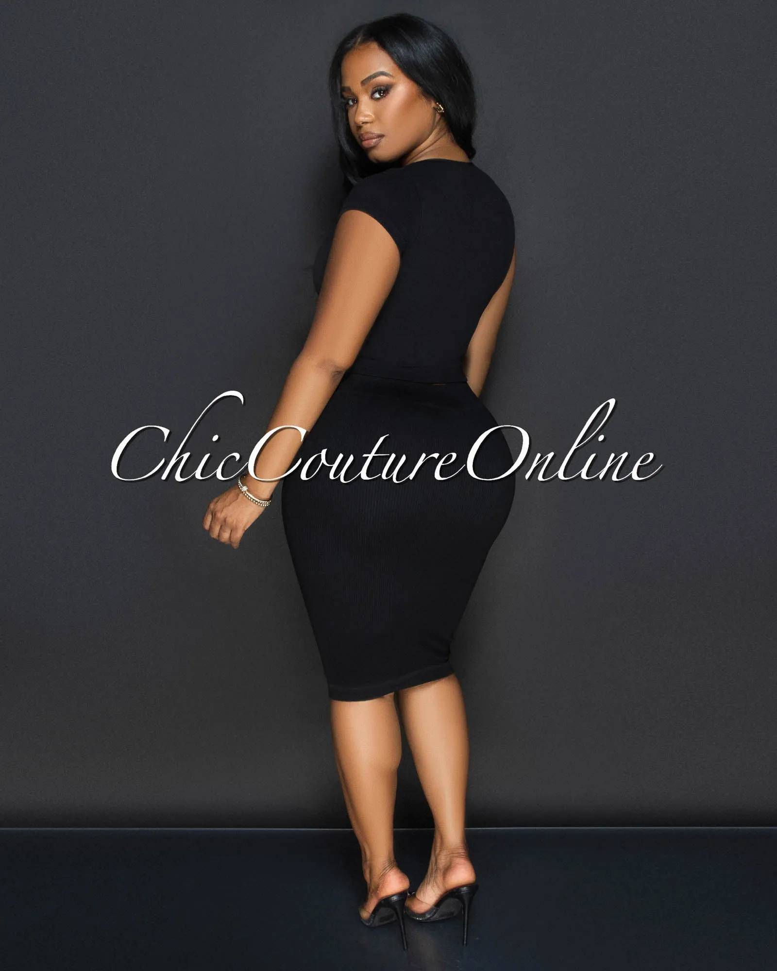 Laury Black Ribbed Crop Top & Skirt Sculpting Set sold by Chic Couture product image thumbnail 3