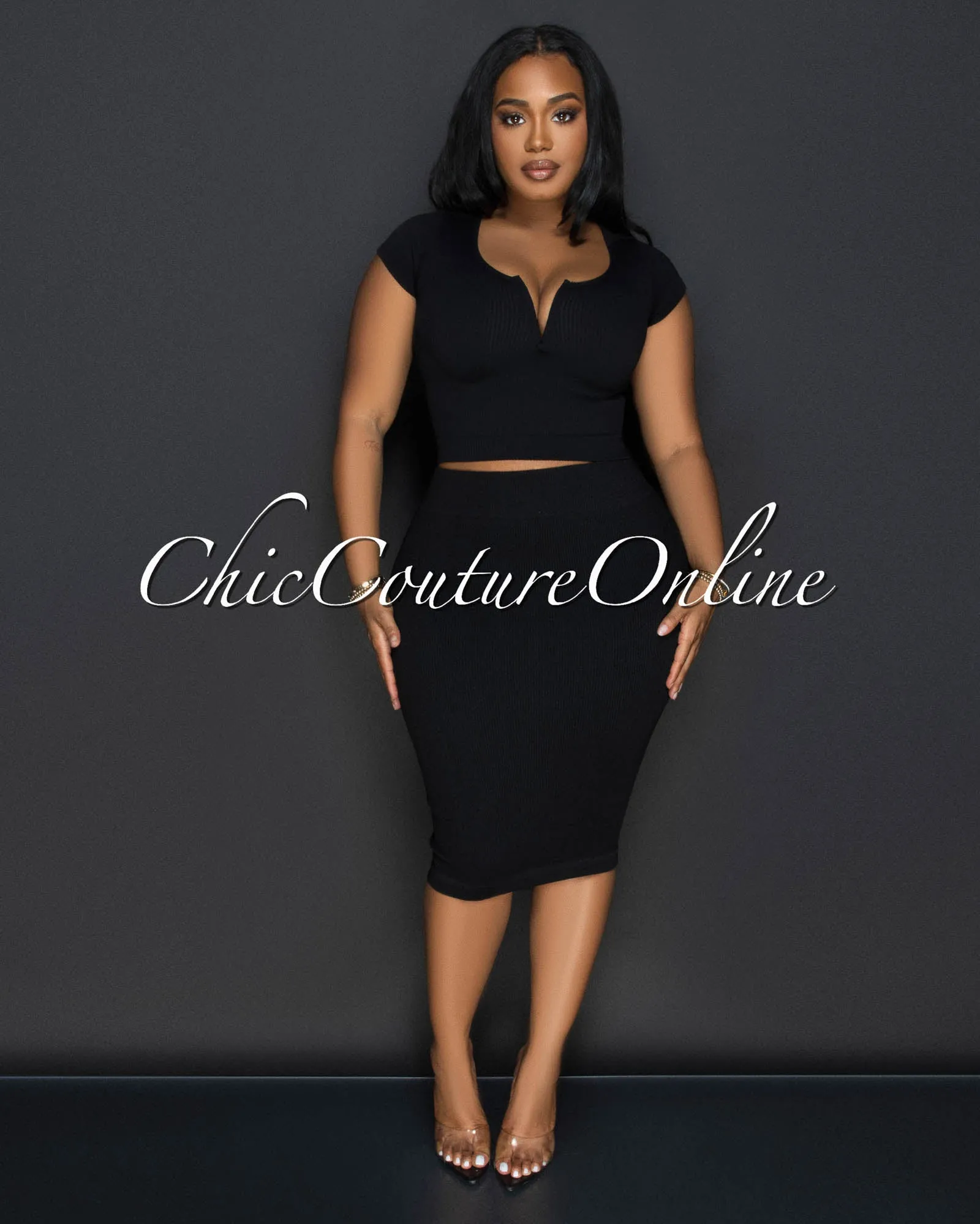 Laury Black Ribbed Crop Top & Skirt Sculpting Set sold by Chic Couture product image thumbnail 2