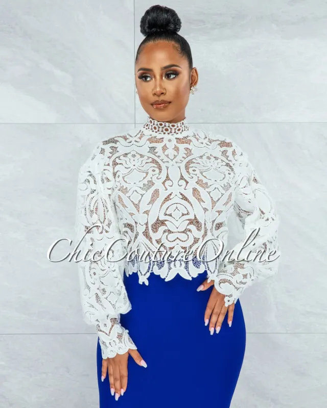 *Amber Off-White Long Sleeves Crochet Crop Top sold by Chic Couture