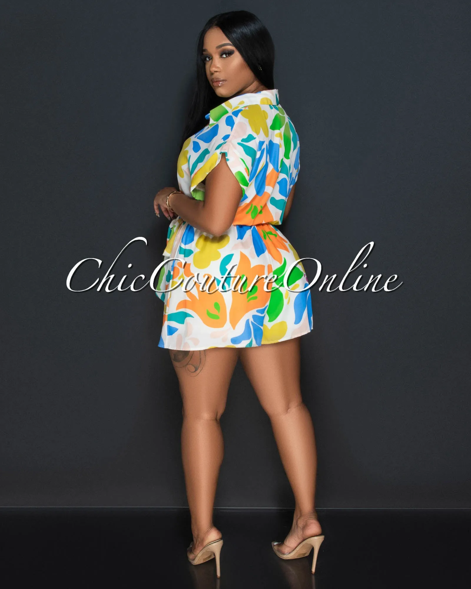 *Thena Cream Multi-Color Print Utility Romper sold by Chic Couture product image thumbnail 3