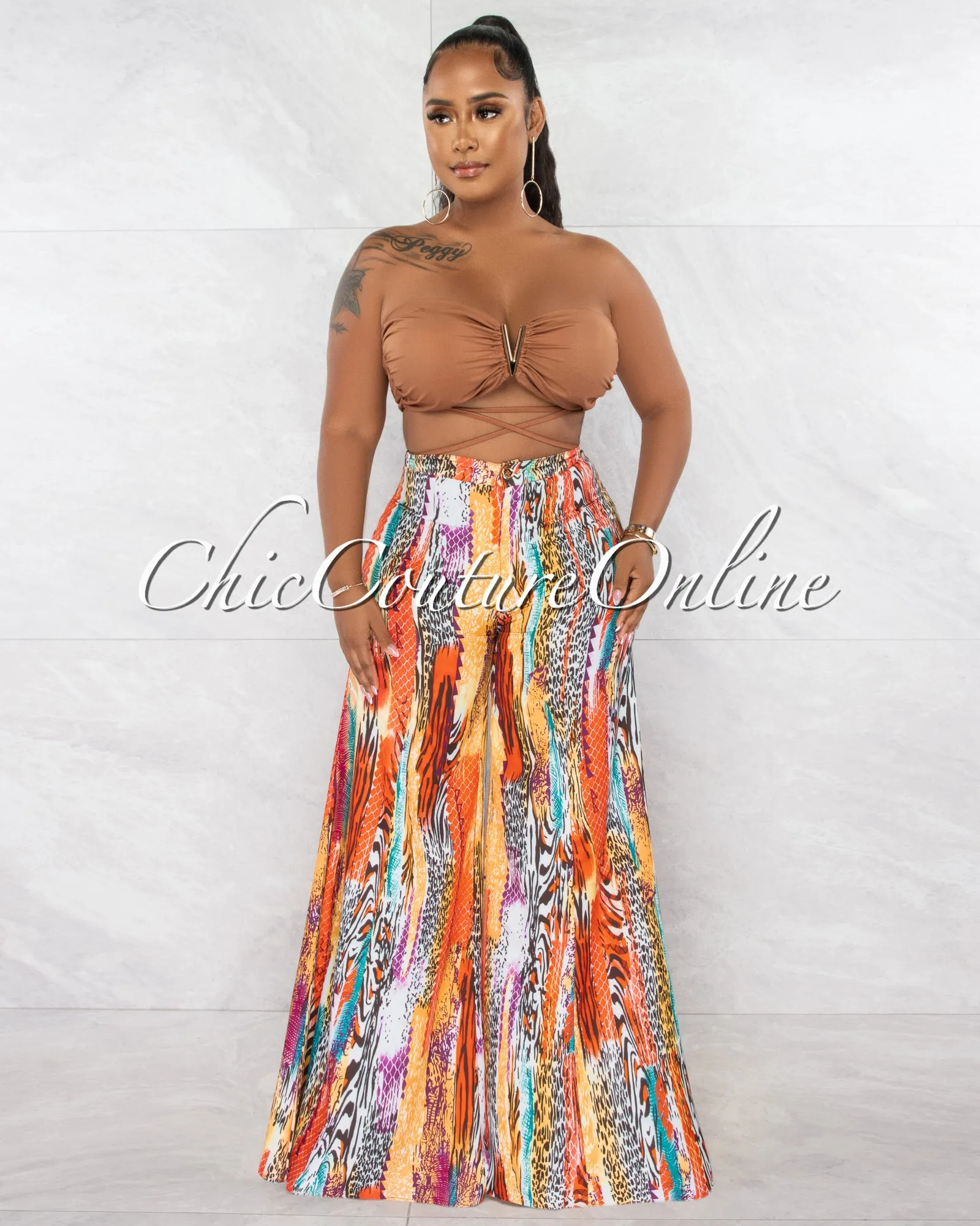 *Kemker Brown Gold Accent Top & Multi-Color Pants Set sold by Chic Couture