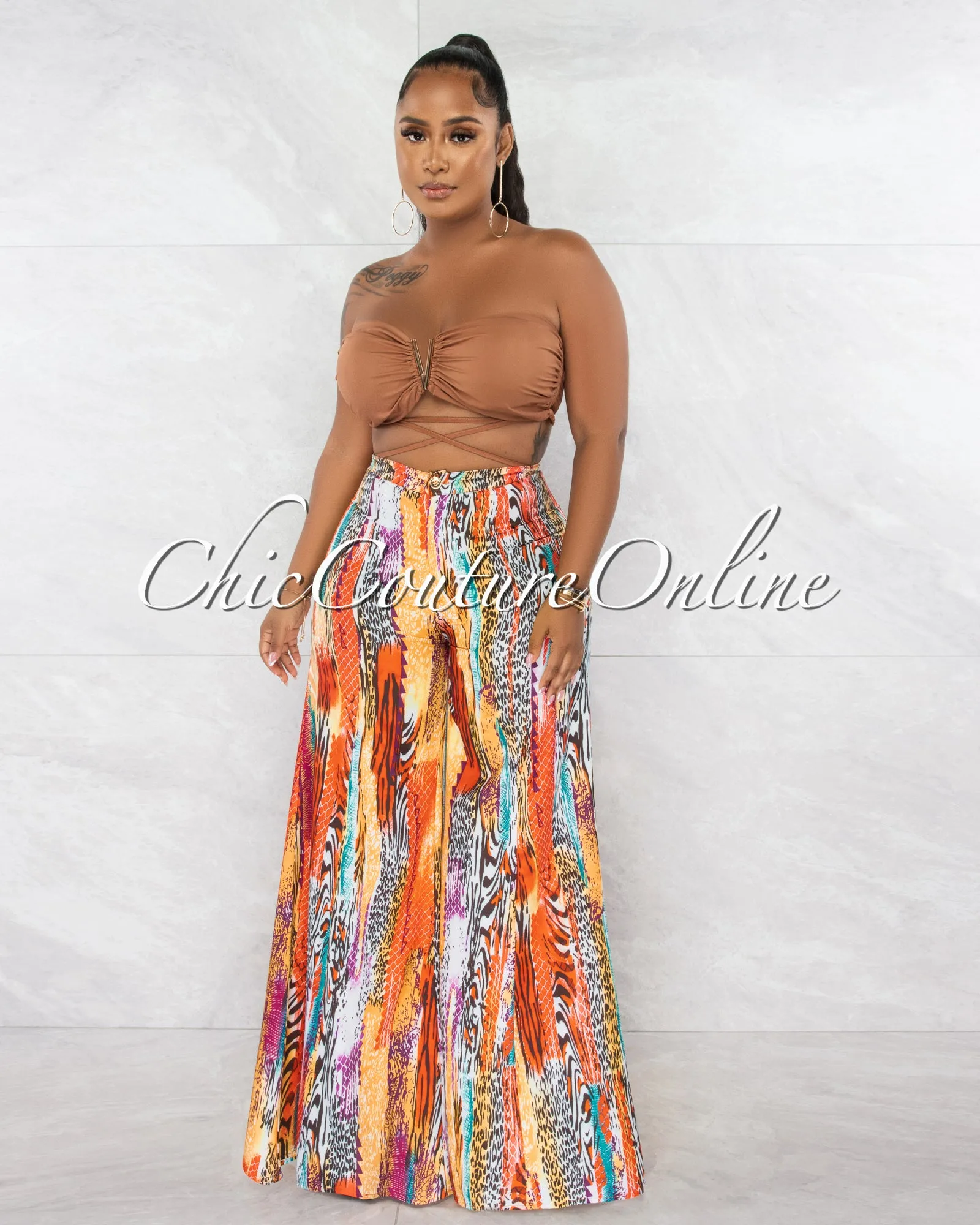 *Kemker Brown Gold Accent Top & Multi-Color Pants Set sold by Chic Couture product image thumbnail 2