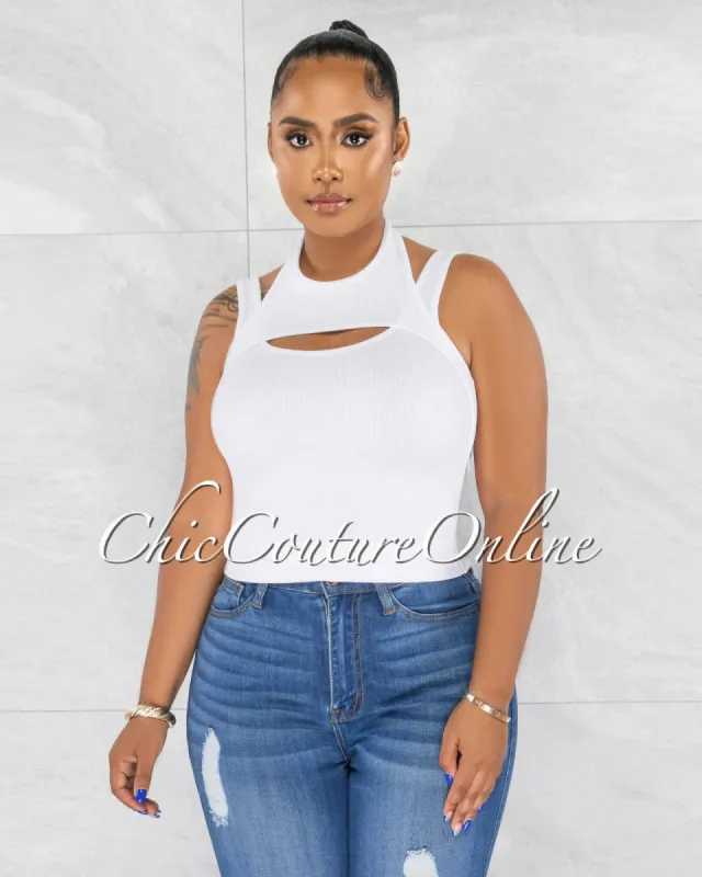 Shannon Off-White Bust Cut-Out Ribbed Crop Top sold by Chic Couture