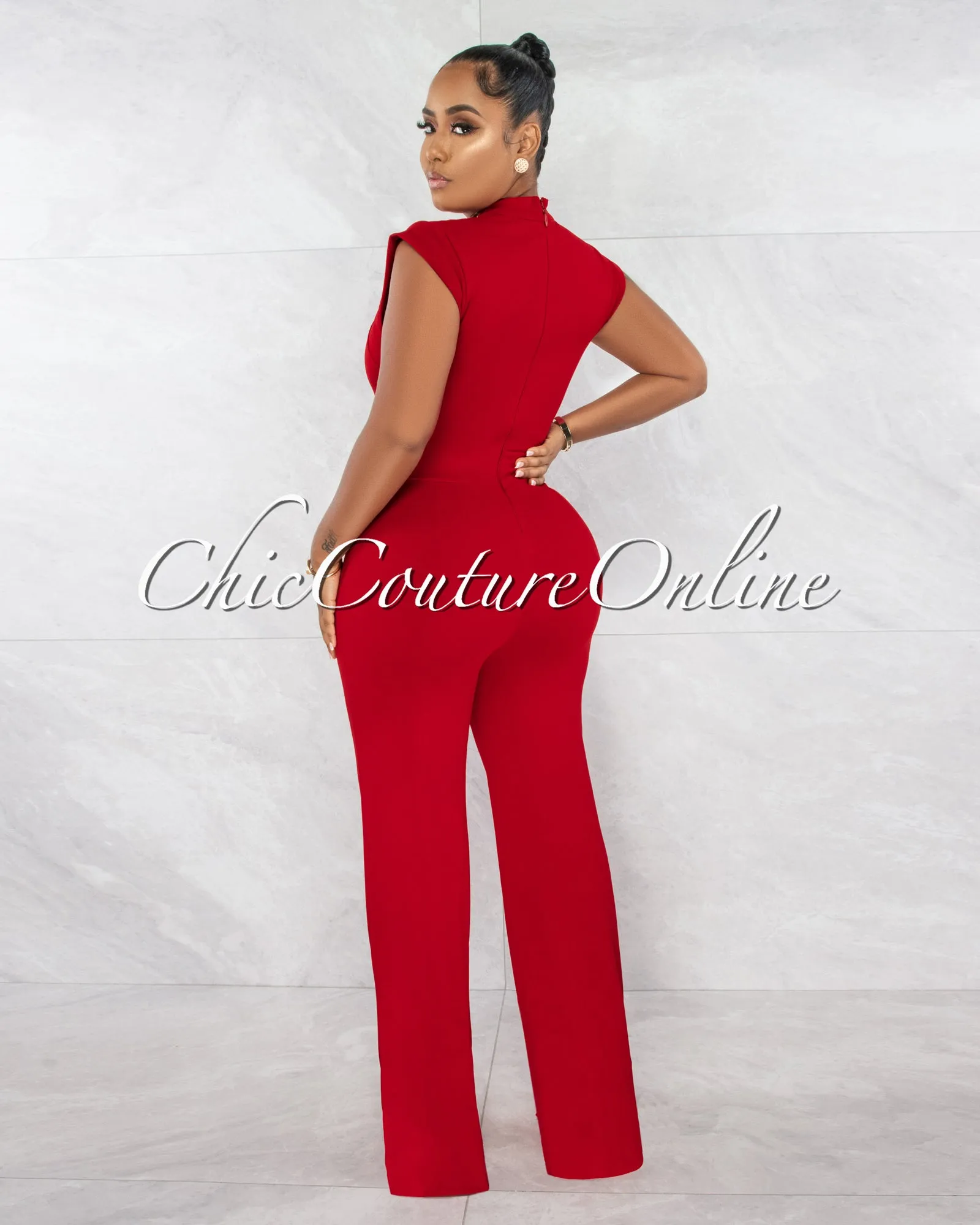 Jazelle Red Gold Link Lace-Up Jumpsuit sold by Chic Couture product image thumbnail 4