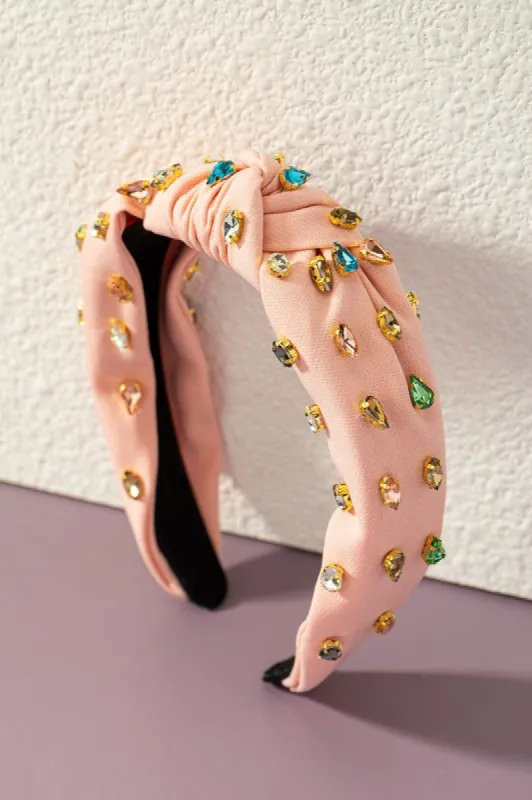 Korra Pink Multi Color Rhinestone Embellished Headband sold by Chic Couture