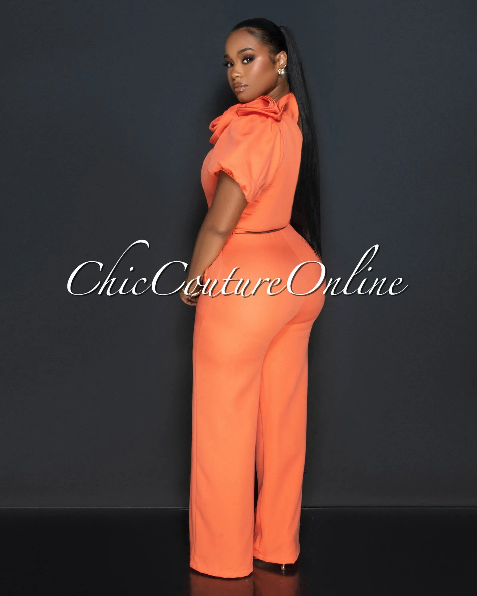 Elysa Orange Top & Wide Pants Set sold by Chic Couture product image thumbnail 3