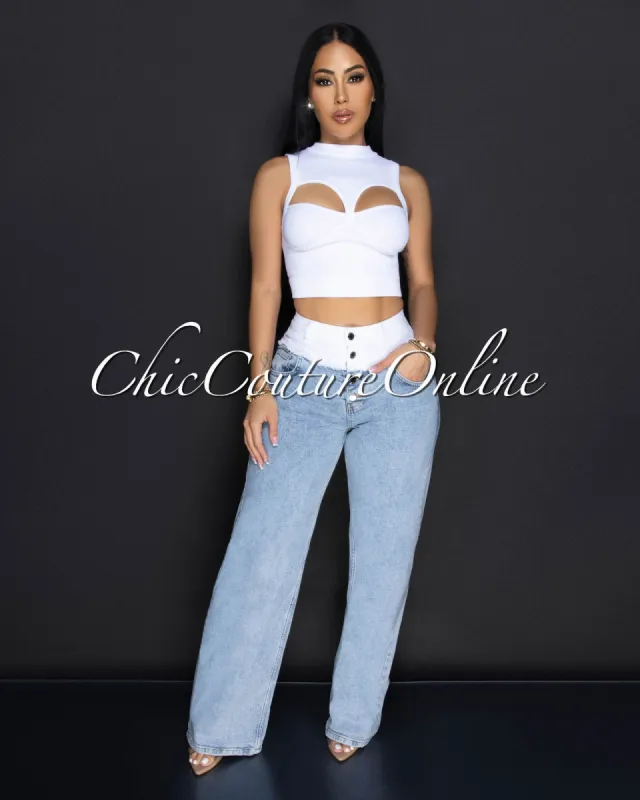 Jeneko White Denim Wide Legs Jeans sold by Chic Couture