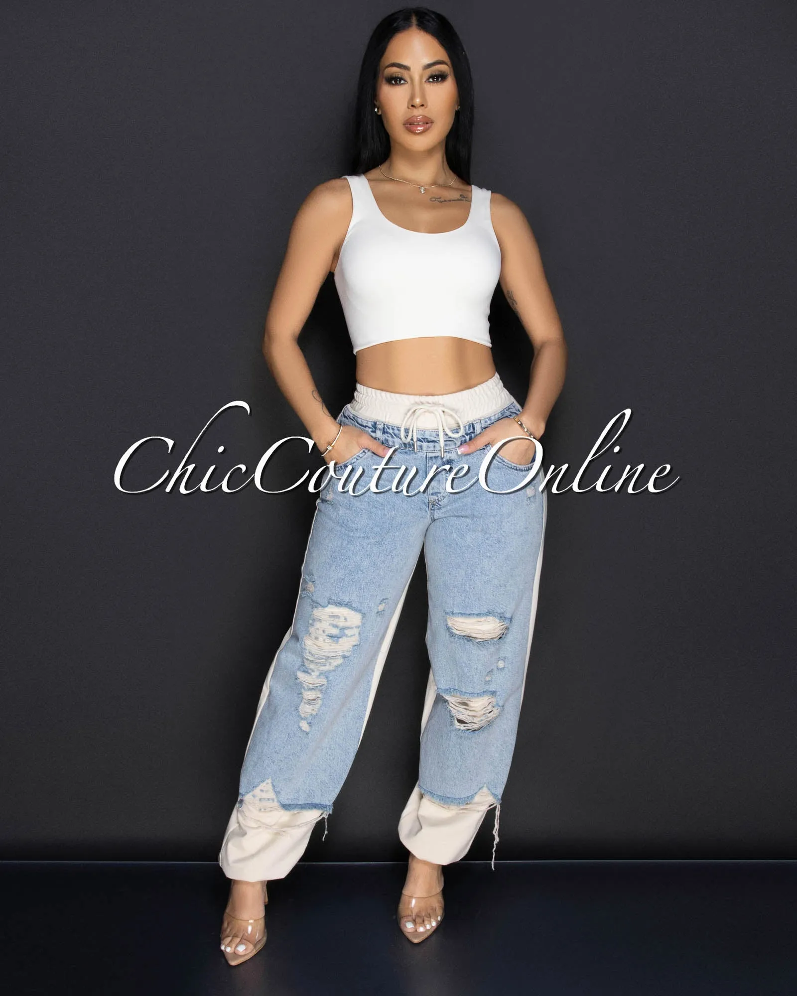 Halima Beige Sleeveless Crop Top sold by Chic Couture product image thumbnail 2