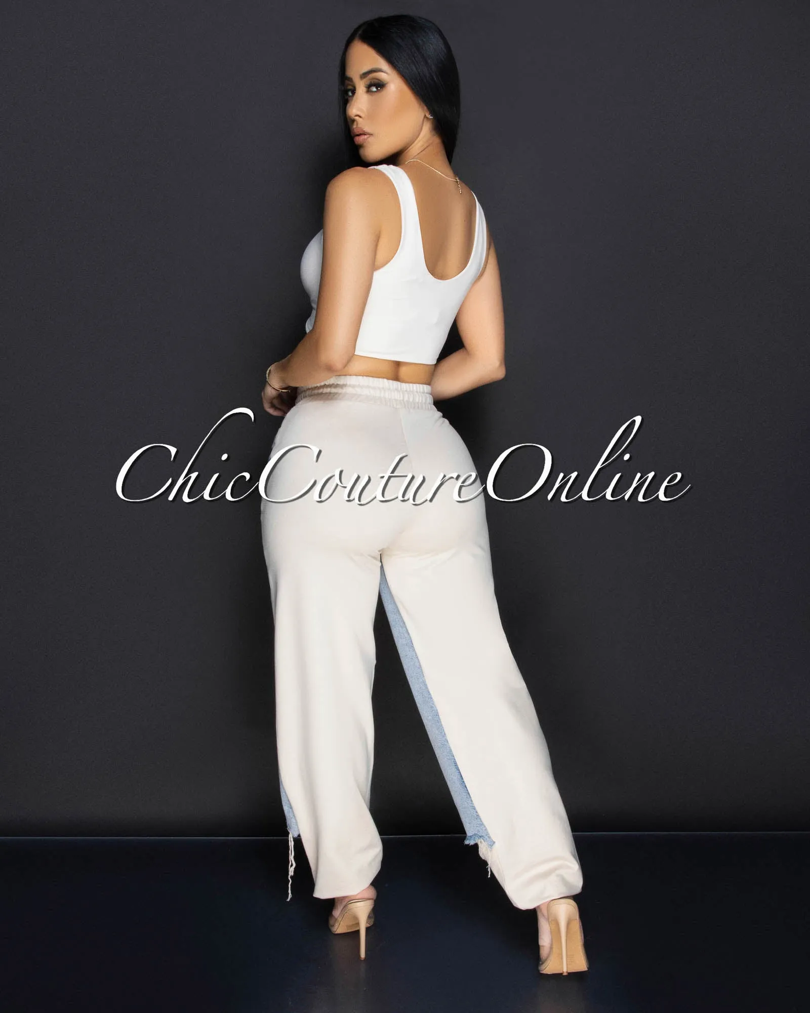 Halima Beige Sleeveless Crop Top sold by Chic Couture product image thumbnail 3