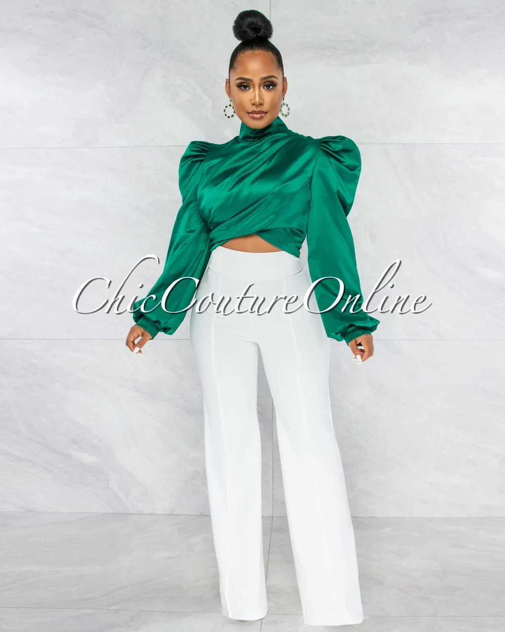 *Karishma Emerald Green Luxe Satin Blouse sold by Chic Couture product image thumbnail 4