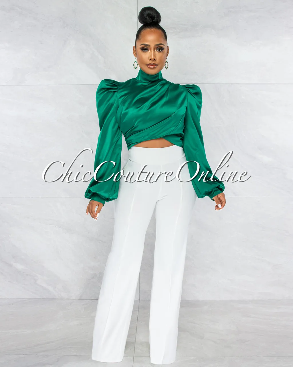 *Karishma Emerald Green Luxe Satin Blouse sold by Chic Couture product image thumbnail 2