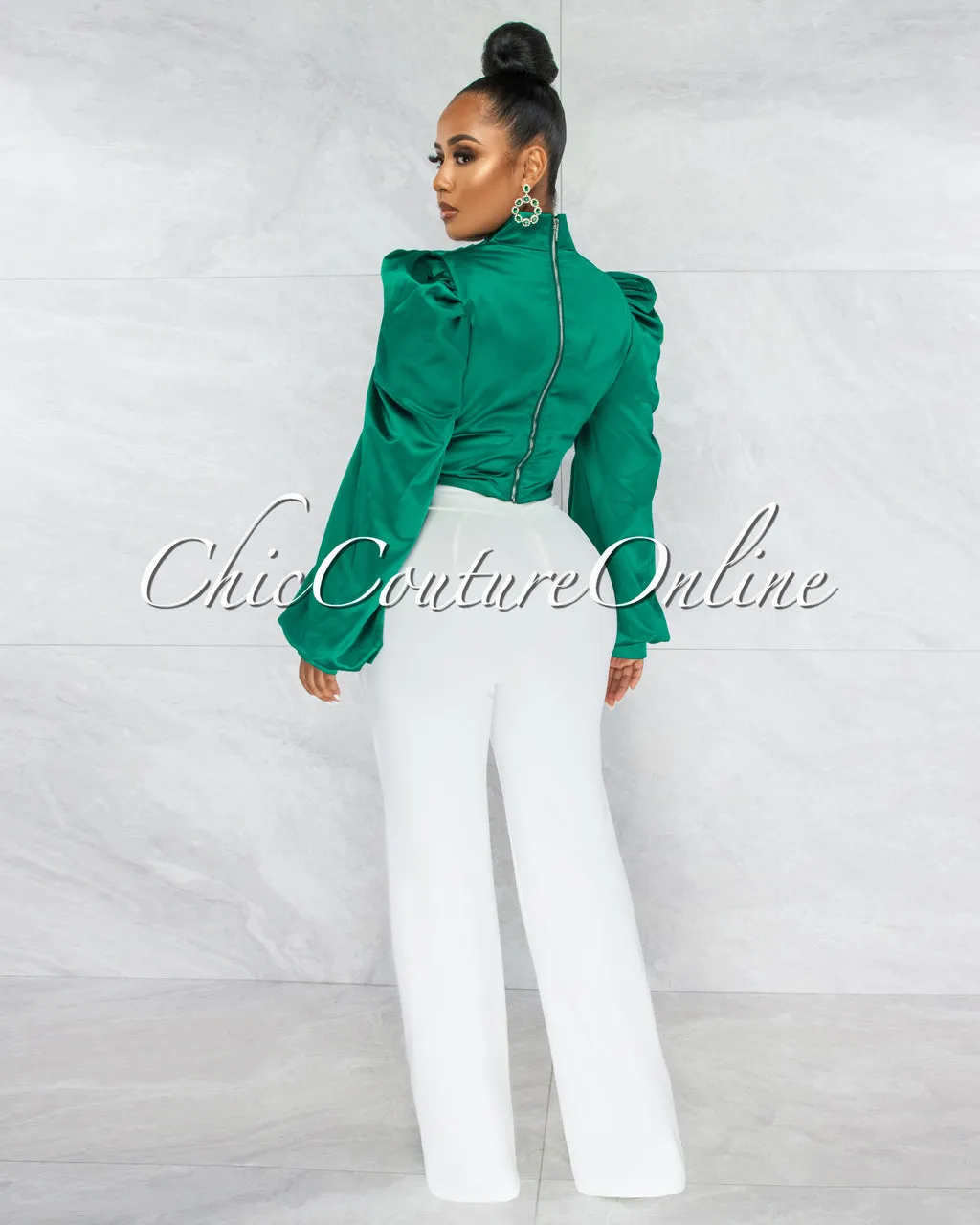 *Karishma Emerald Green Luxe Satin Blouse sold by Chic Couture product image thumbnail 3