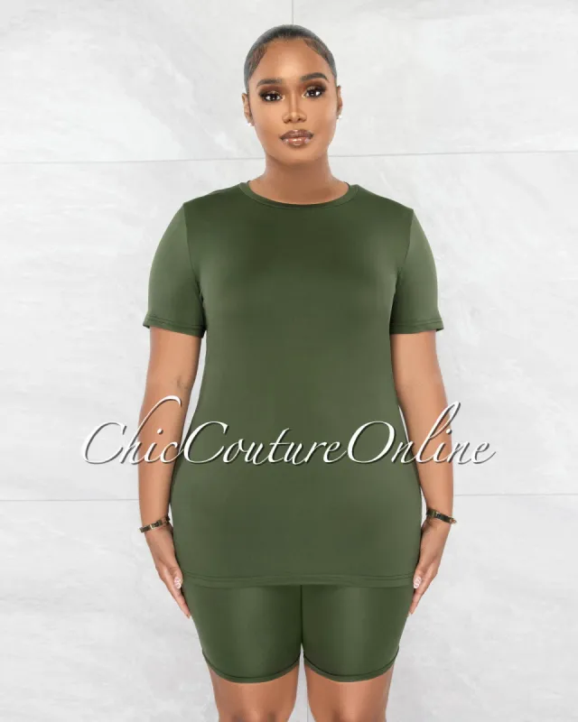 *Courtnie Olive Green T-Shirt & Bike Shorts Set sold by Chic Couture