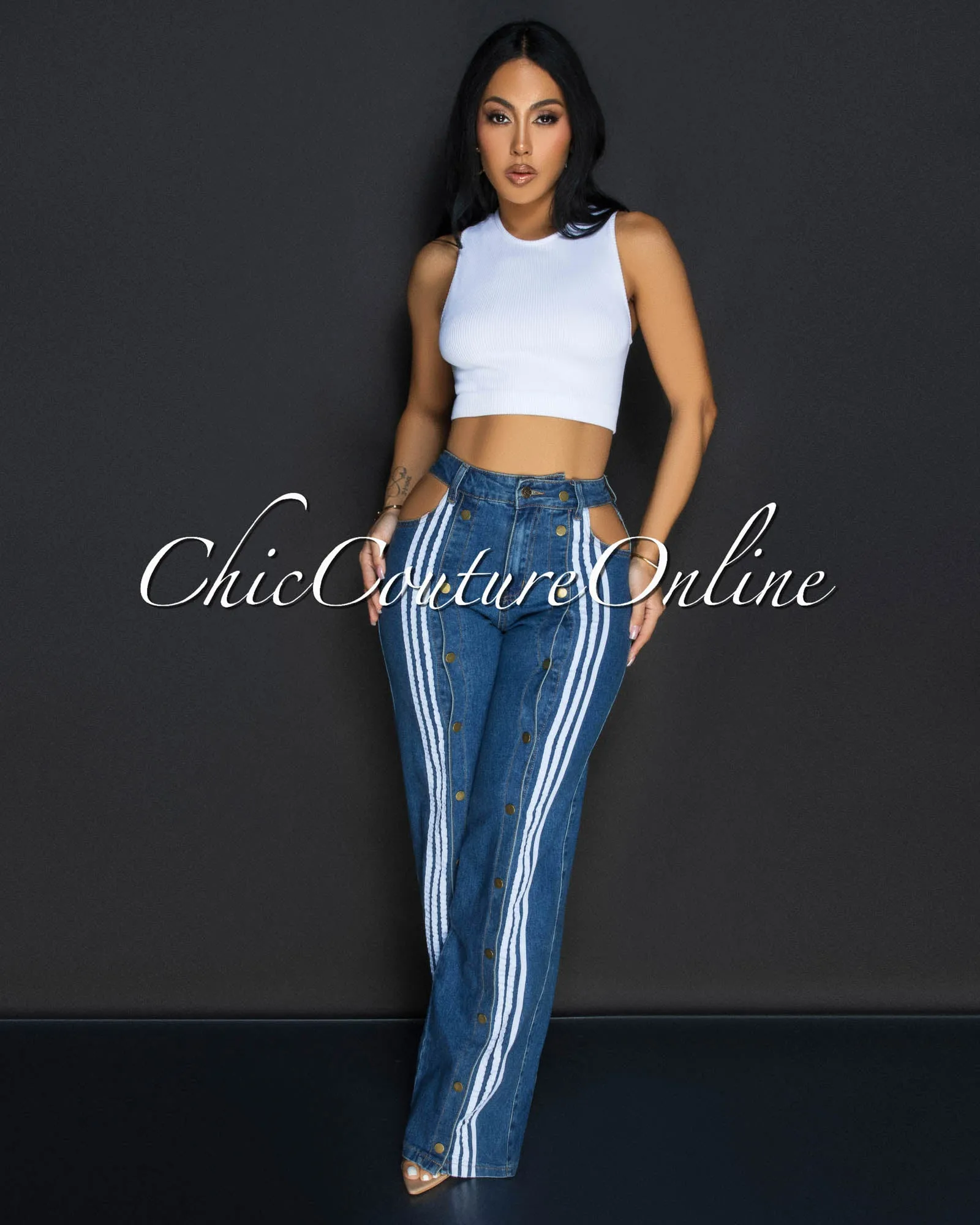 Sobe Denim Blue Open Button Front Jeans sold by Chic Couture product image thumbnail 3