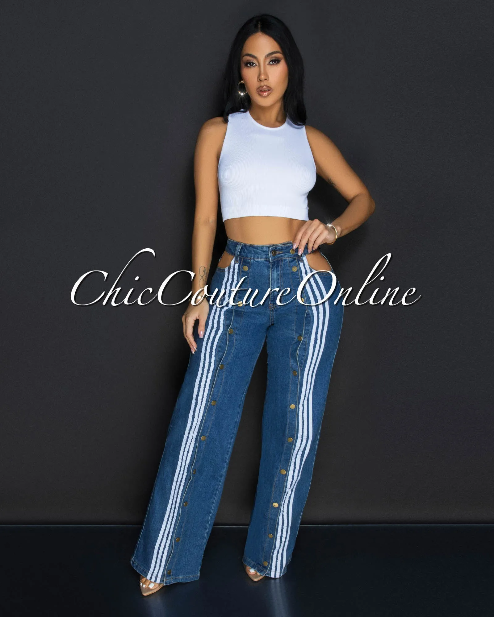 Sobe Denim Blue Open Button Front Jeans sold by Chic Couture product image thumbnail 2