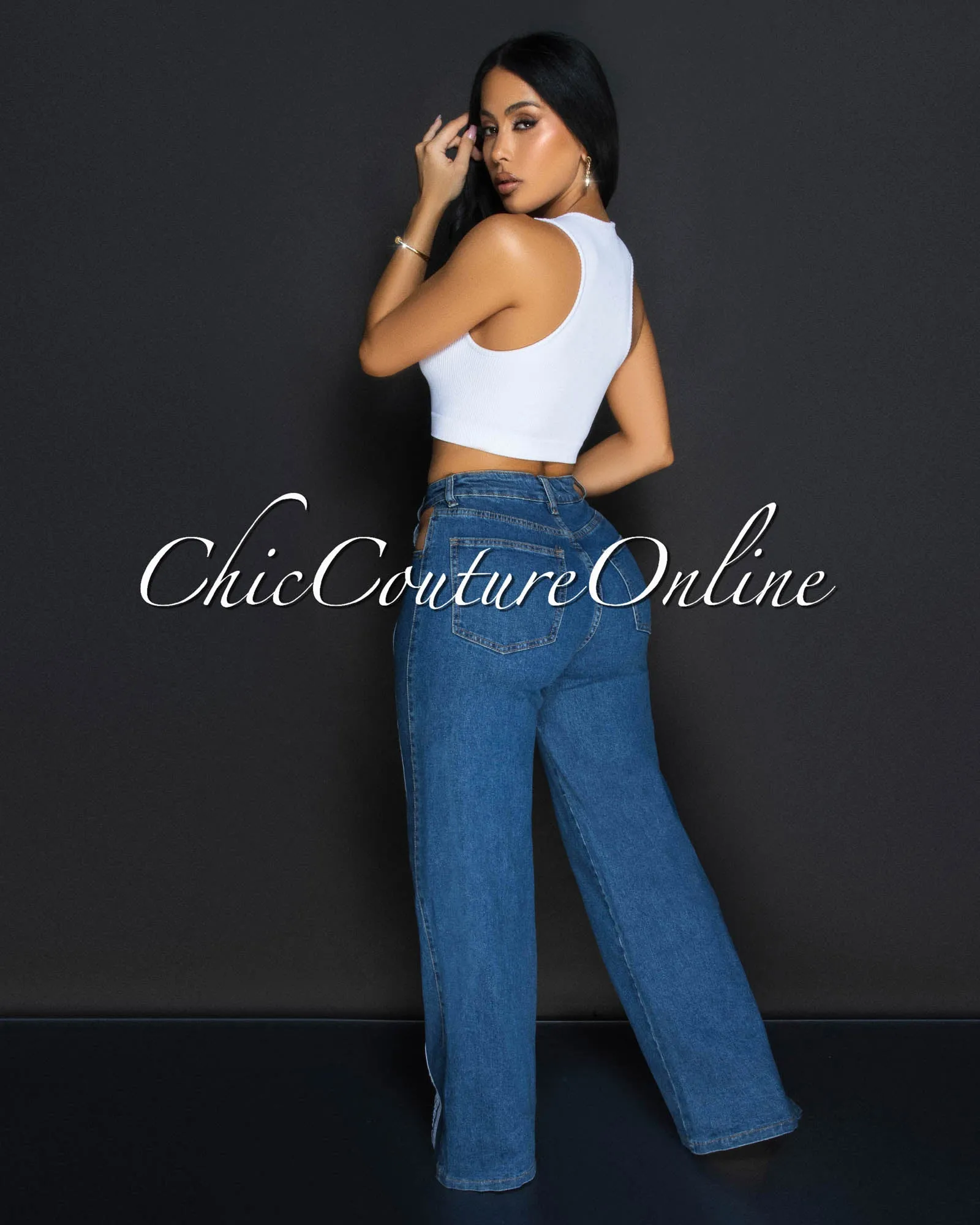 Sobe Denim Blue Open Button Front Jeans sold by Chic Couture product image thumbnail 4