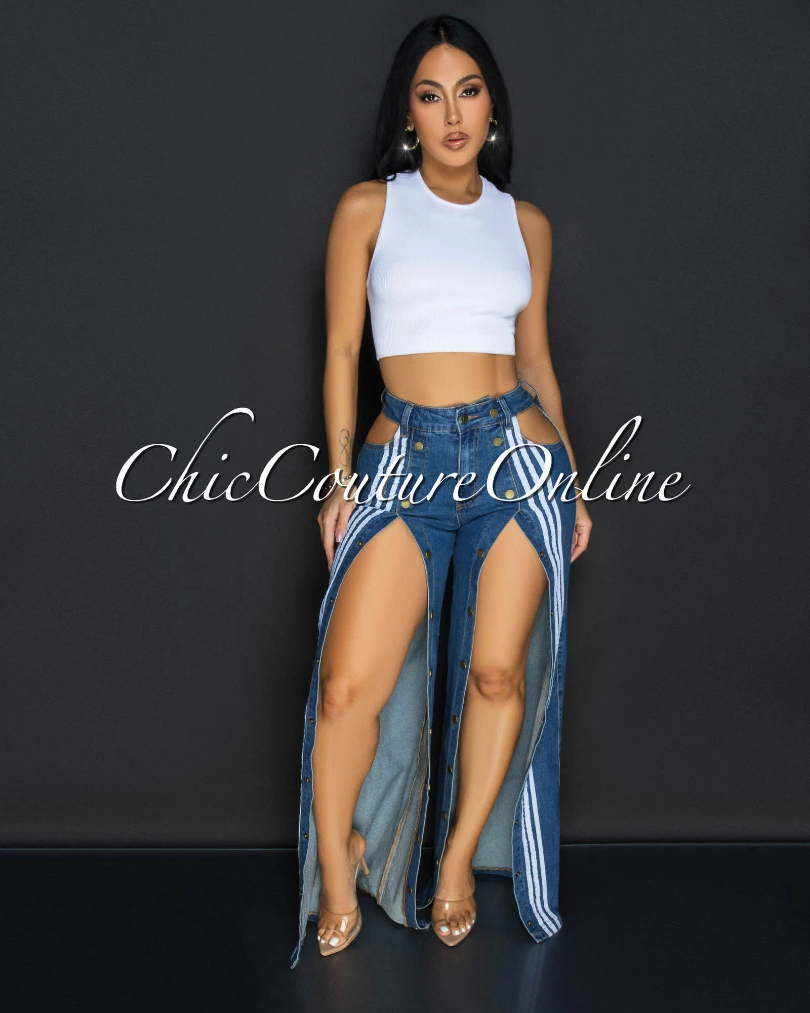 Sobe Denim Blue Open Button Front Jeans sold by Chic Couture product image thumbnail 5