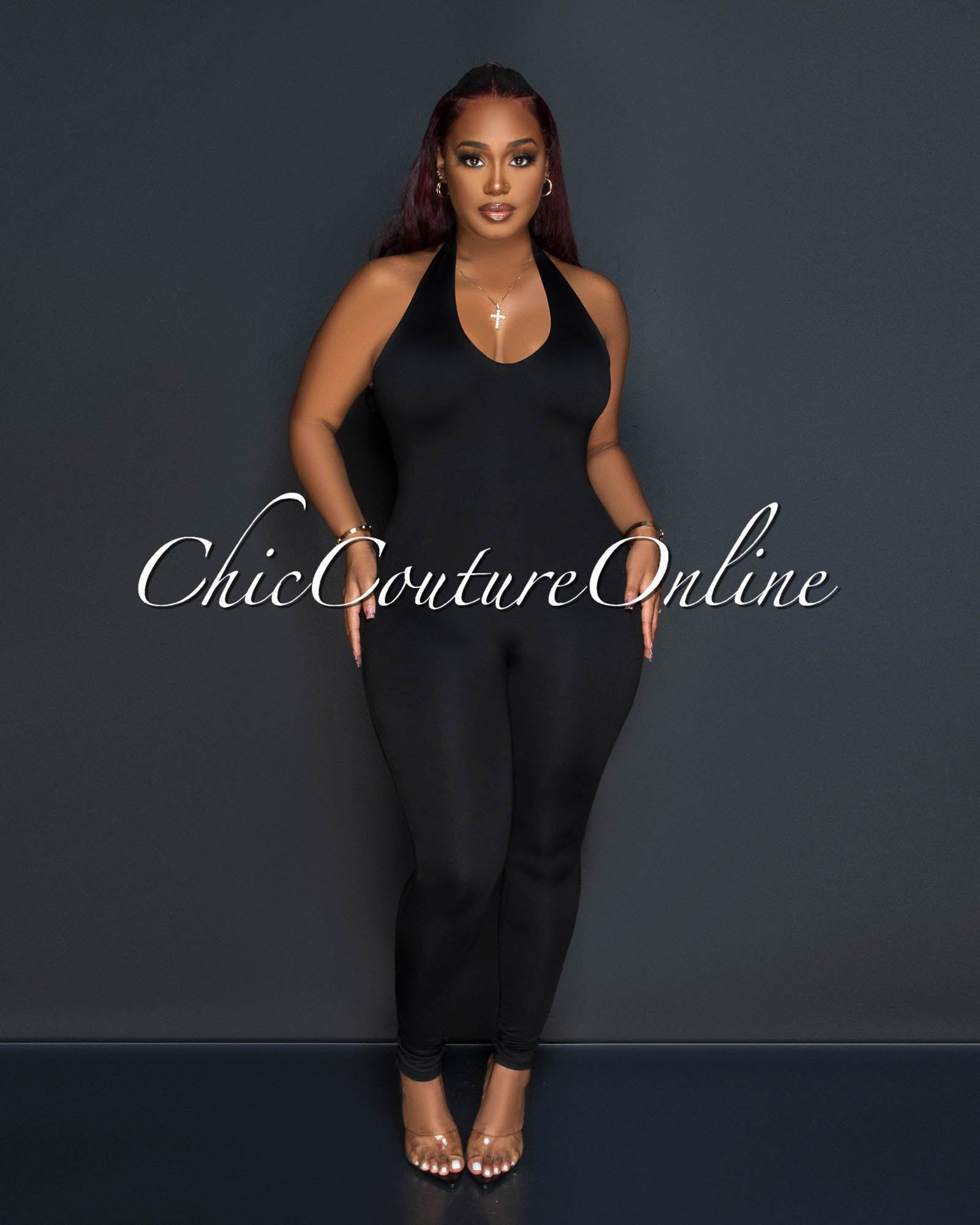 Danyel Black Double Lined Low Back Jumpsuit sold by Chic Couture
